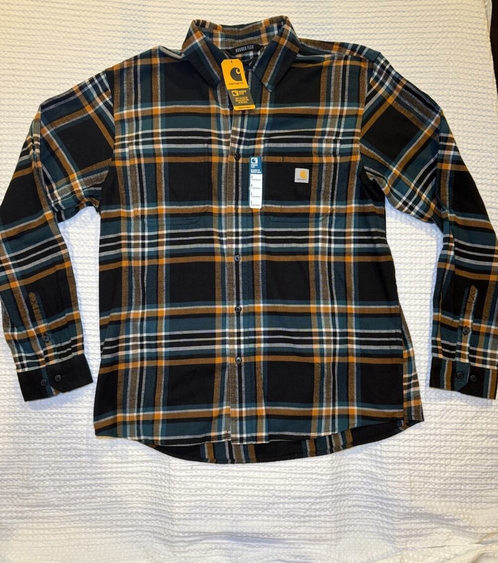 Carhartt Rugged Flex Men’s L Plaid Flannel Long Sleeve Relaxed Button Up NWT